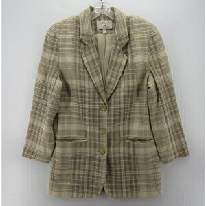 VINTAGE Express Blazer Small Linen Blend Jacket Plaid 90s USA *